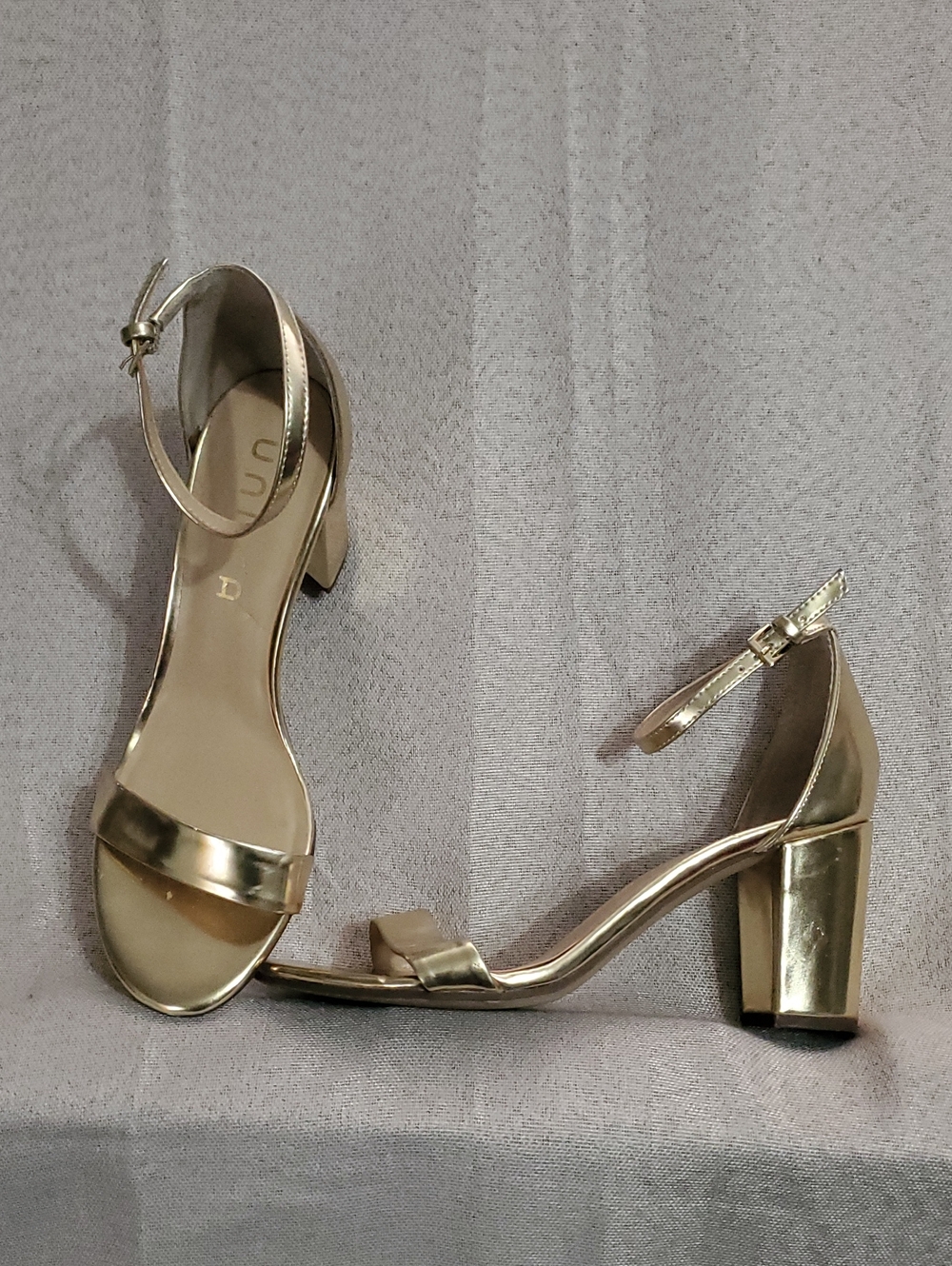 Unisa Metallic Gold Ankle-Strap Block Heels